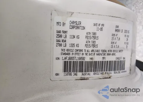 1996 Jeep Cherokee Sport/Classic z USA, uszkodzony, nr VIN 1J4FJ68S5TL160582